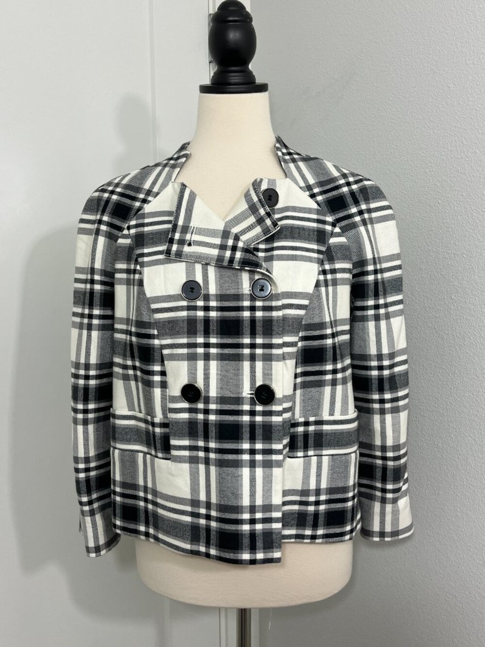 Banana Republic Small Petite White Black Gingham Blazer with Pockets